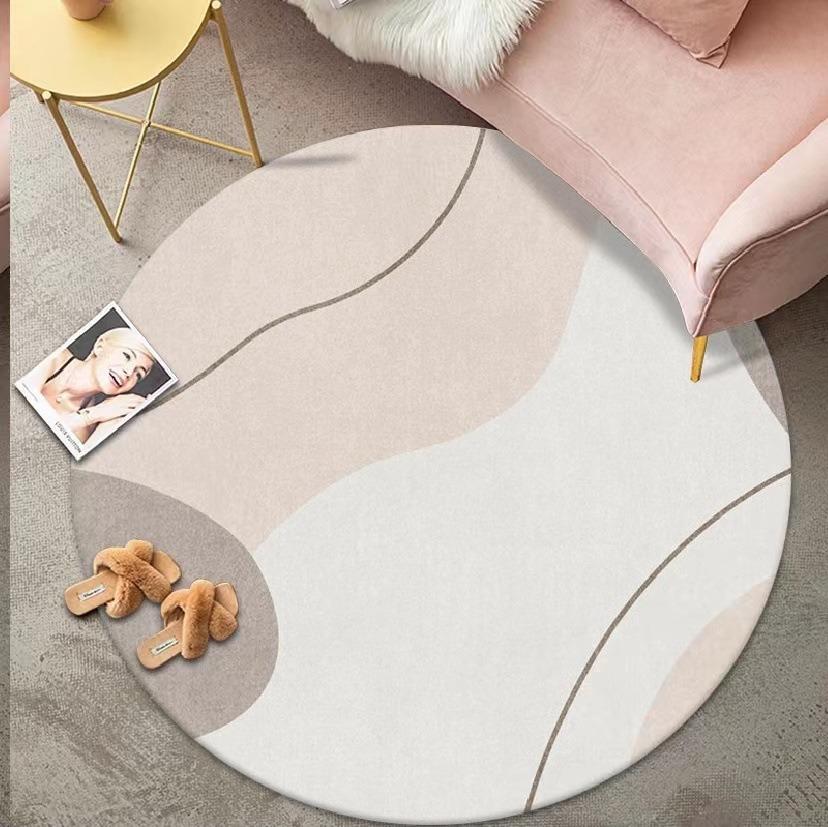 Okrągły dywanik z nowoczesnymi geometrycznymi wzorami, abstrakcyjnymi kształtami, minimalistyczny styl skandynawski, miękki, trwały, dekoracja podłogi do salonu
