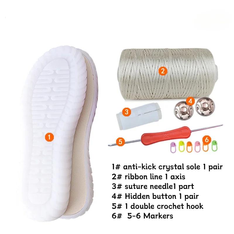 1 Set Hand-woven Hollow Line Hook Sole Kids Adult Roman Sandals Crystal Bottom Hooks Sandals Crocheted Diy Hand-knitted Material
