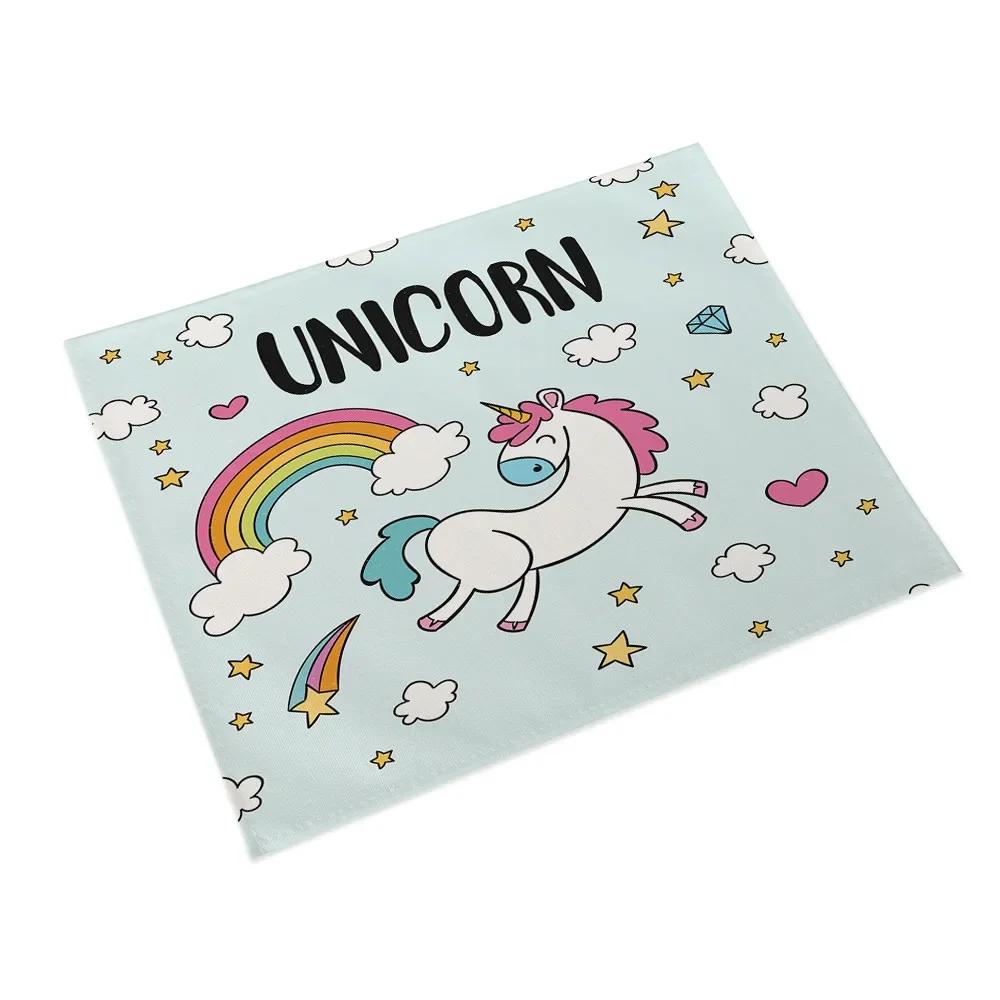 6PC Cartoon Pink Table Mat Unicorn Individual Placemats Coasters Set Pad On The Table Cup Pad Place Mats For Dining Table