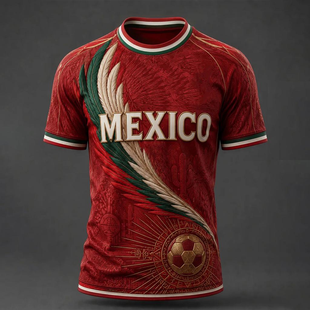 Men's Casual Round Neck Short Sleeve T-Shirt Lightweight Breathable Soccer Print with Mexico Graphic