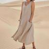 Summer Sleeveless Pocket Dress Cotton Linen Blend European American Style 19 Colors