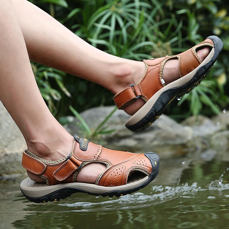 Summer Men Leather Sandals  Leisure Summer Shoes Male Beach Shoes  Comfy Men Shoes  Outdoor Men Roman Sandals Flip Flops Slippers Slides