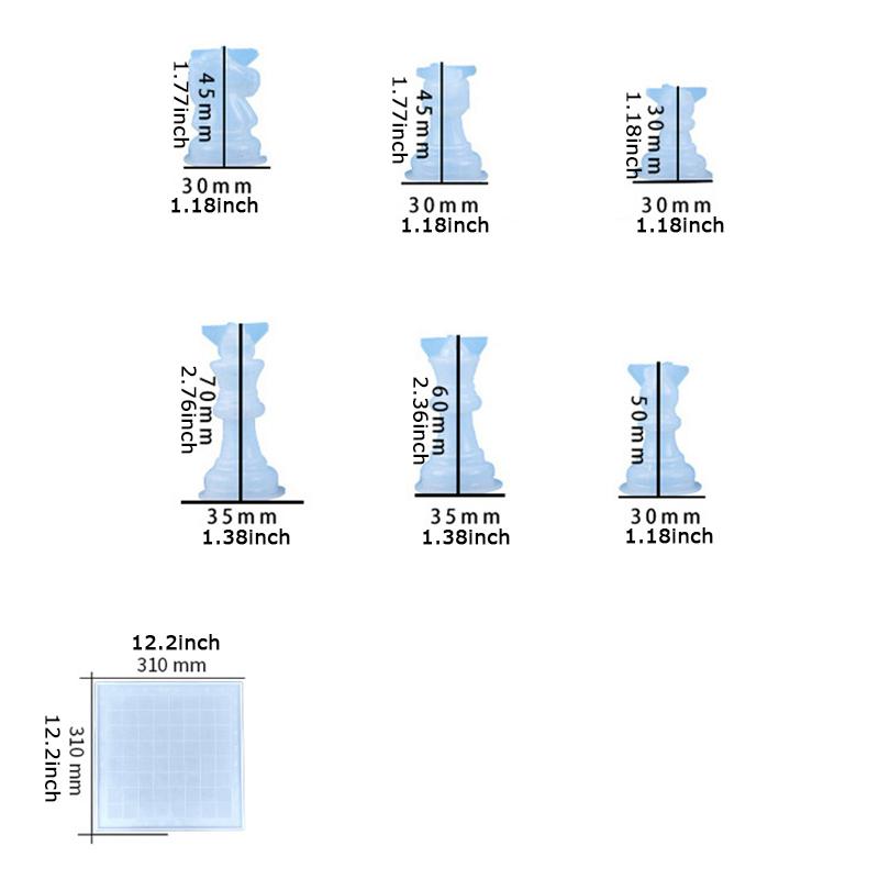 WTEMPO Kreative sjakkformer for resinstøping Myke silikon sjakksettformer 3D epoksy silikon resinformer DIY lagemaler Julegaver