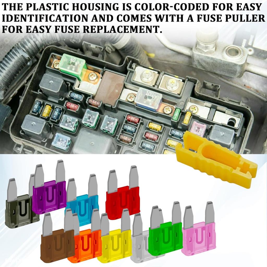 120PCS Mini Fuses Car Fuses Assortment Kit, Auto Blade Fuse Kit With Puller Tool Mini Colorful Ert Fuse(2A/3A/5A/7.5A/10A/15A/20A/25A/30A/35A) For