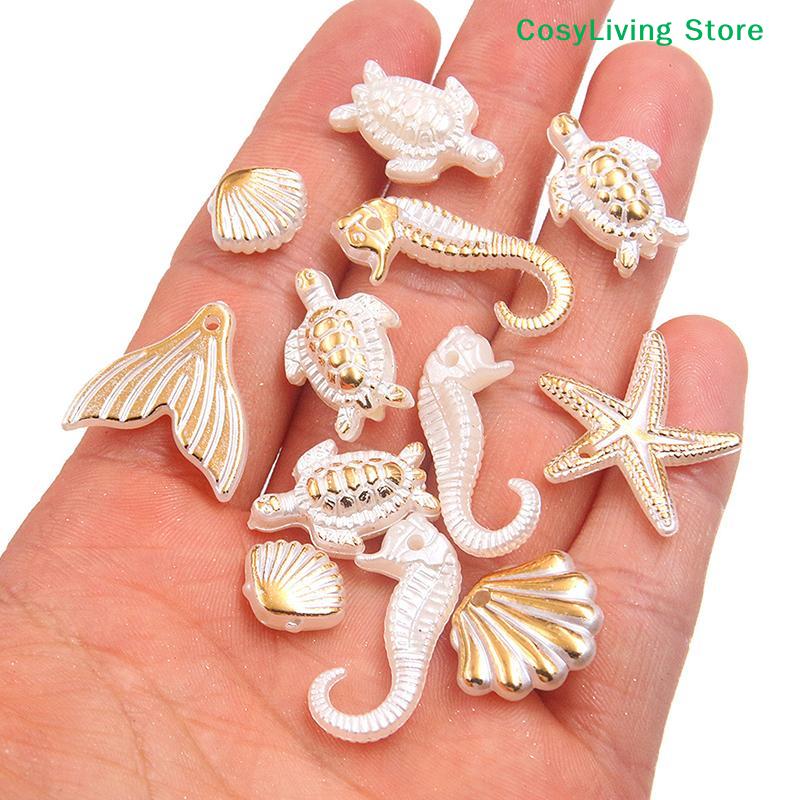 [CL]30 Marine Series Bead Bracelets: Resin-style Shells, Conches, Seahorses, Five-pointed Stars With Holes, Diy Made[CL]