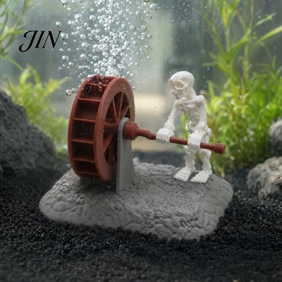 Fish Tank Ornament Waterwheel Skeleton Decoration for Tank, Spooky Skull Aquarium Underwater Decor Ornament, Landscaping Accessories