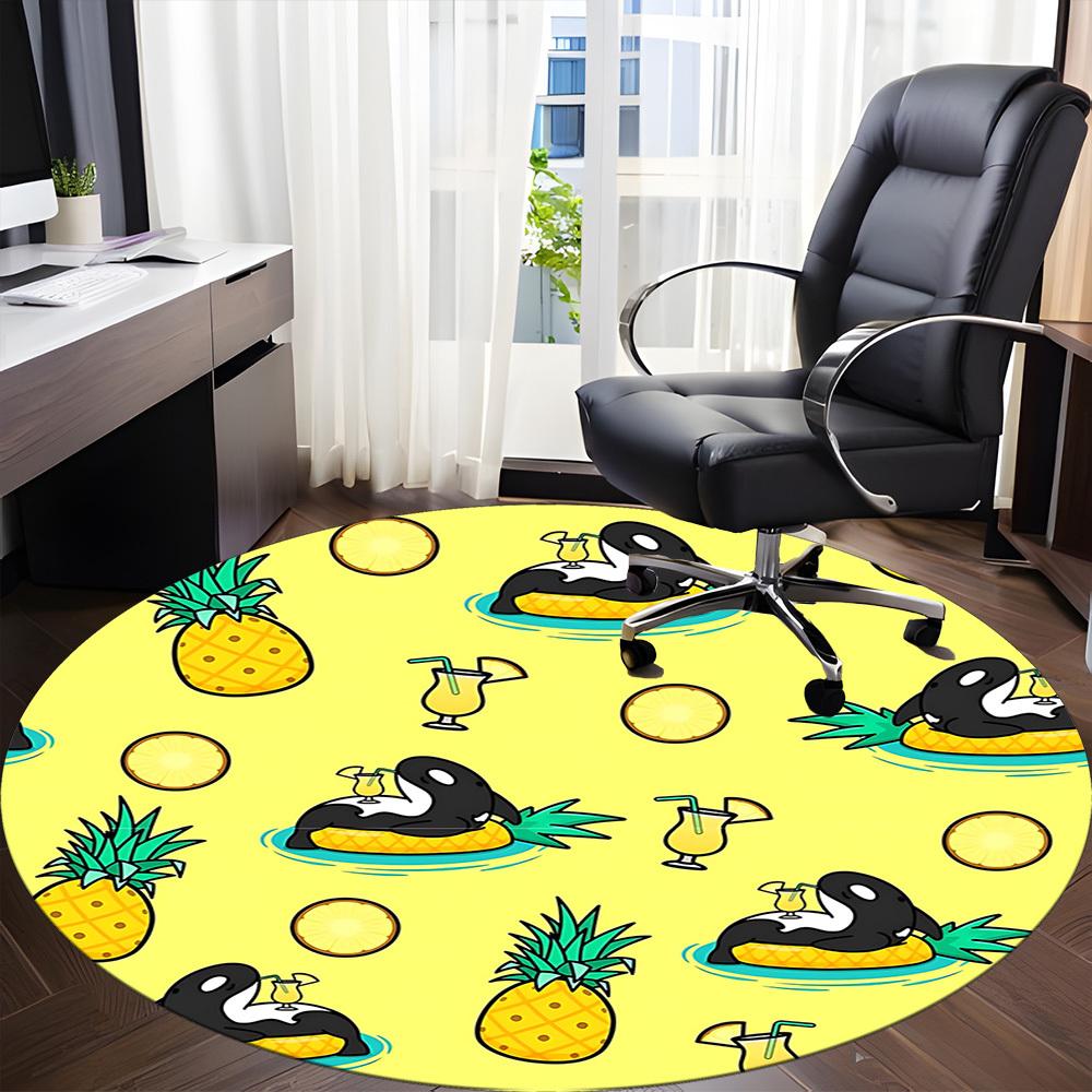 1pc Pineapple Orca Office Round Rug, Non-slip, Soft and Durable Office Rug for Interior Decoration, Perfect for Office, Beautiful Decoration yy2603240