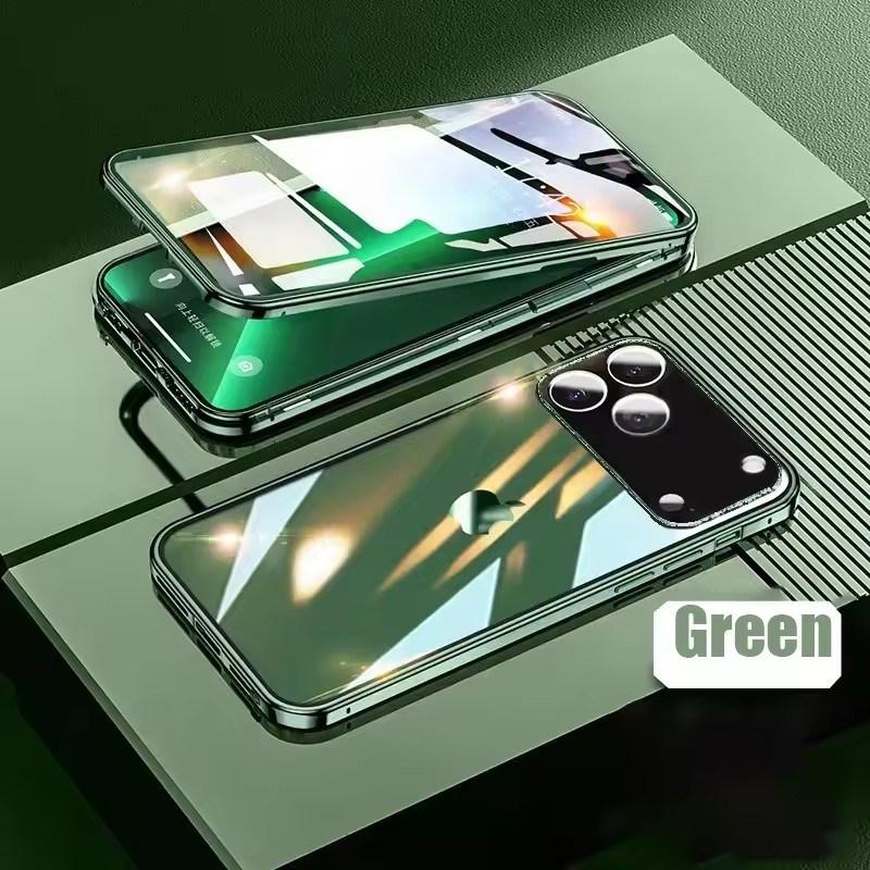 360 ° Full Protection Metal Magnetic Double-Sided Glass Snap Lock Phone Case For iPhone 17 Pro Max 16 E 15 14 Plus 13 12 Mini 11  Bumper Cover
