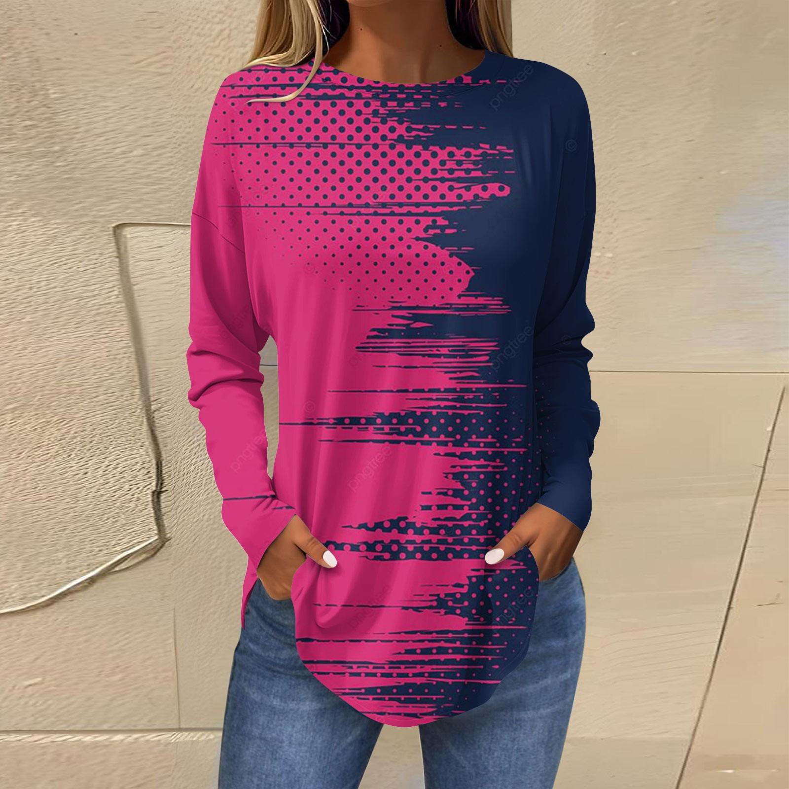 

Модные женские повседневные топы с длинными рукавами и круглым вырезом с принтом XXXL