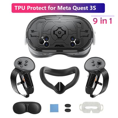 Acessórios 7 em 1 Meta Oculus Quest 3s 3 S Capa para Headset VR, Punhos para Controles, Alça de Mão, Almofada Facial, Interface Facial de Silicone, Lente