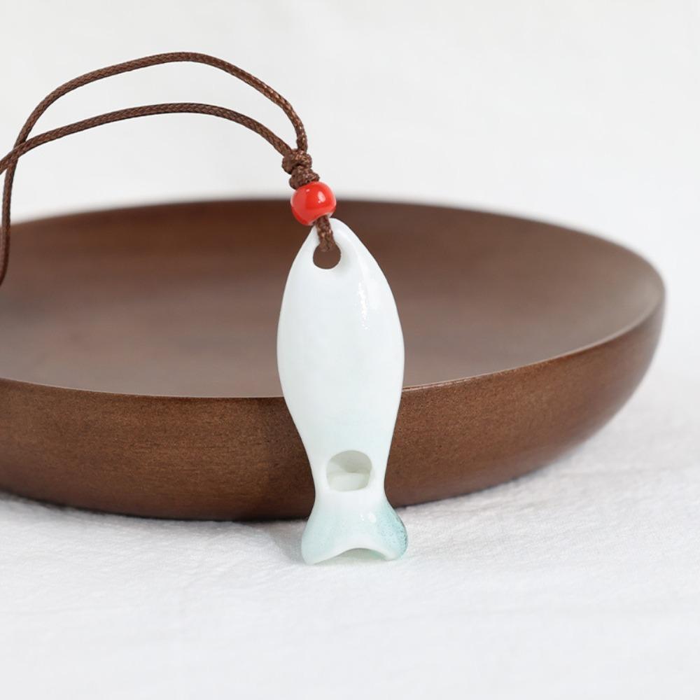 Handmade Fish Whistle Necklace Adjustable Cord Porcelain Fish Pendant Jewelry Accessories