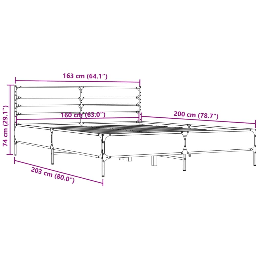 Grey Sonoma Bed Frame 160x200 cm Particleboard and Metal