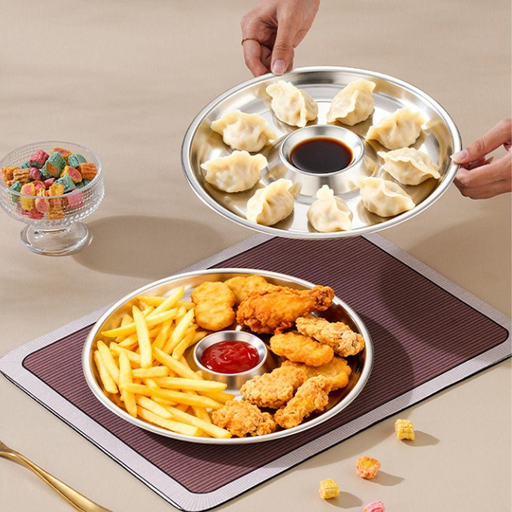 Stainless Steel Dumpling Plate Circular Shape French Fries Plate Salad Plate Food Serving Tray  Bar