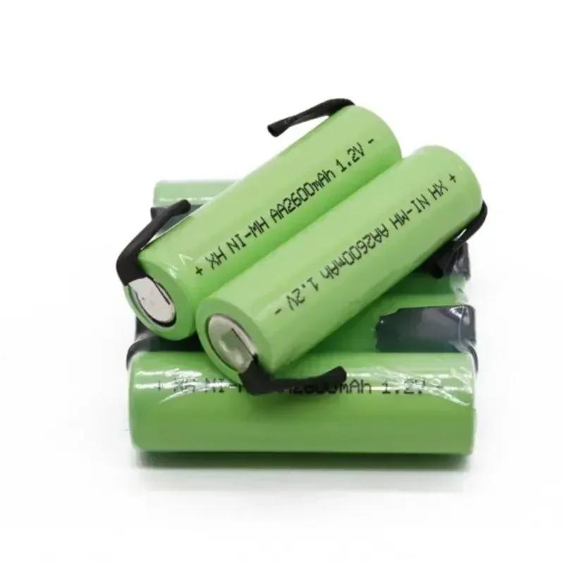 Original AA Rechargeable Battery 1.2V 2600mAh NiMH with Solder Pins for DIY Electric Razor Toothbrush Toys