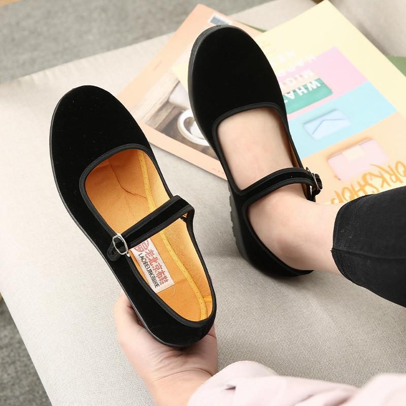 Cloth shoes cloth shoes women's black belt women's shoes slope heel dancing mother cloth shoes