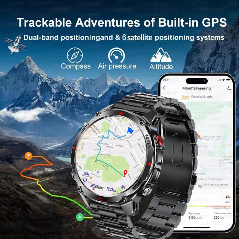 New Men's smartwatch 30 Meter Waterproof Dual-band GNSS Compass Health Tracking Military Outdoor Sports GPS Smart Bracelet