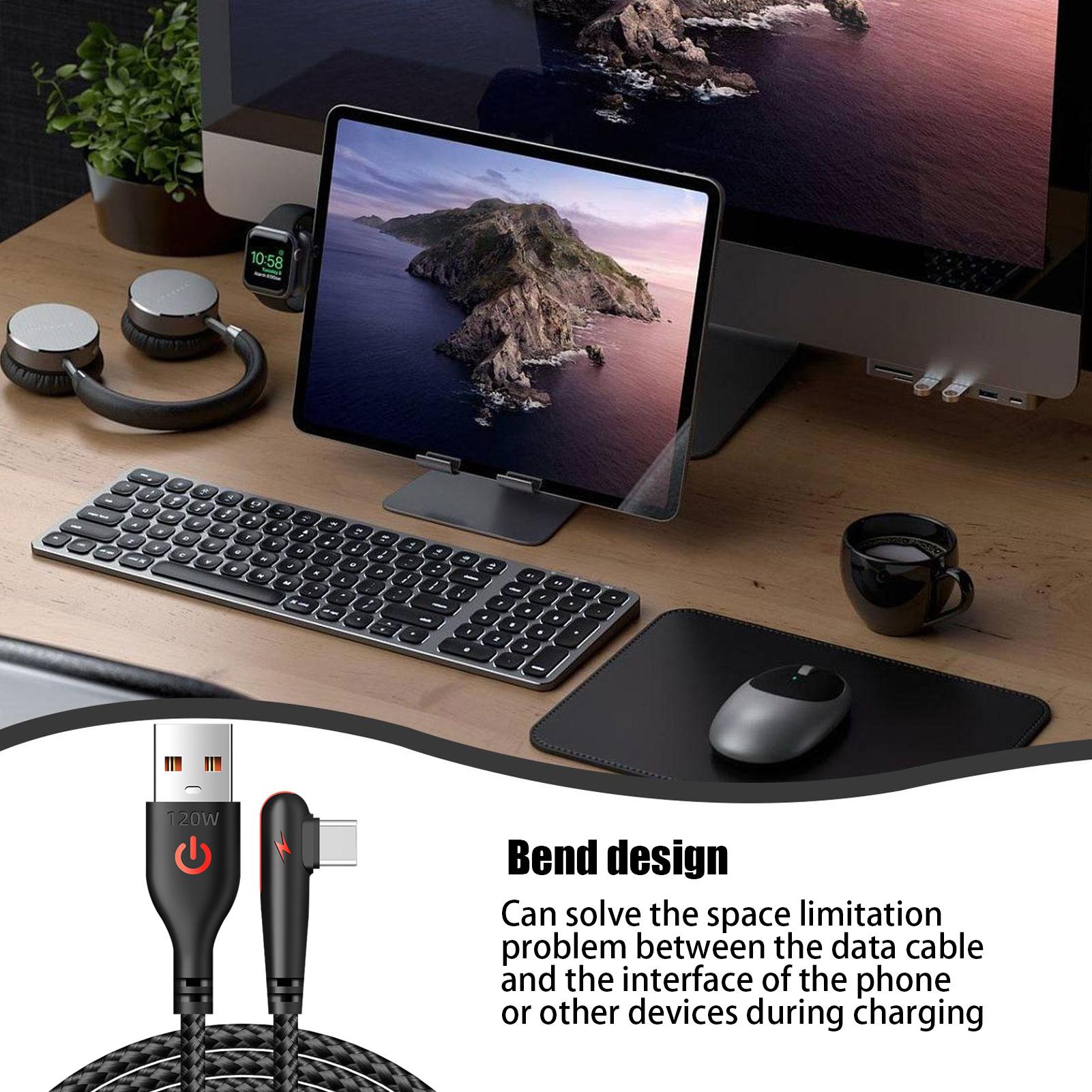 

USB C Cable Type C Charger Fast Charging Cord Braided 120W Flash Charging 6a Charge Cable Right Angle USB C Charging Cable 1M