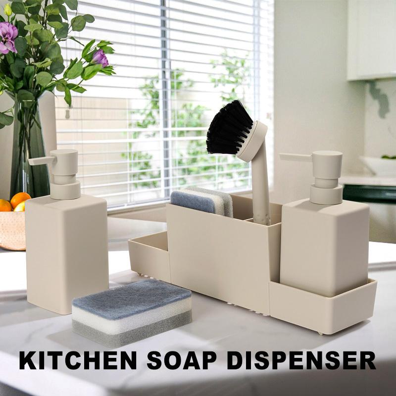 6Pcs/set Soap Bottle Storage Tray Brush Set with Storage Compartment Portable Pump Bottle for Organizer Home Sink Kitchen