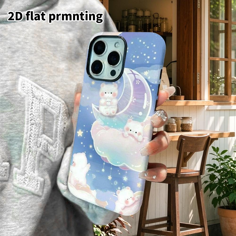 Phone Case: 2D Flat Design Suitable for iPhone 18 17 16 15 14 13 Pro Film Protective Case, Couple Style, Cloud White Bear, Christmas and Halloween Gif
