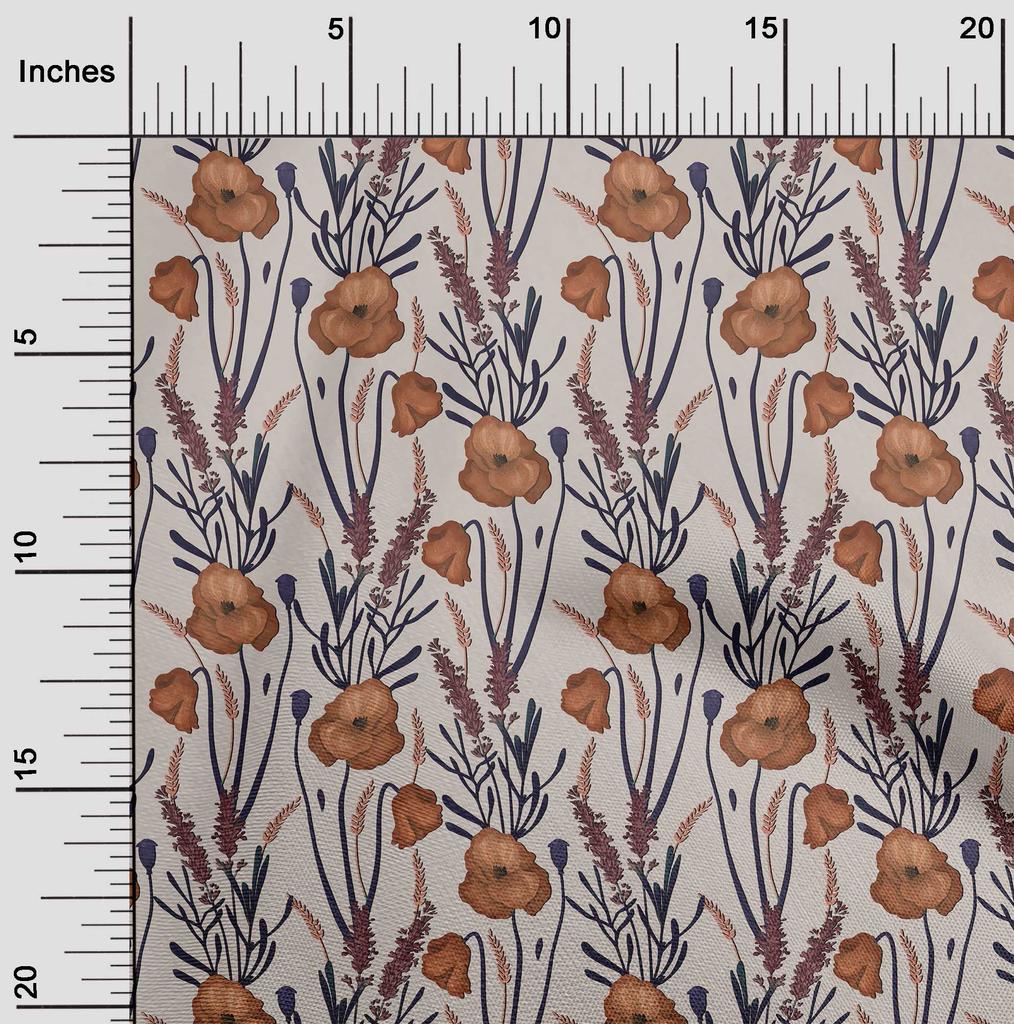 oneOone Cotton Flex Brown Fabric Floral Retro Dress Material Fabric Print Fabric By The Yard 40 Inch