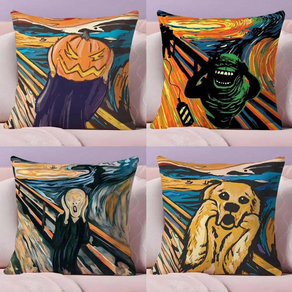 Edvard Munch The Scream Abstract Cushion Cover Plush Fabric Soft Double-Sided Printed Sofa Warm Winter Home Gift Pillow Cover