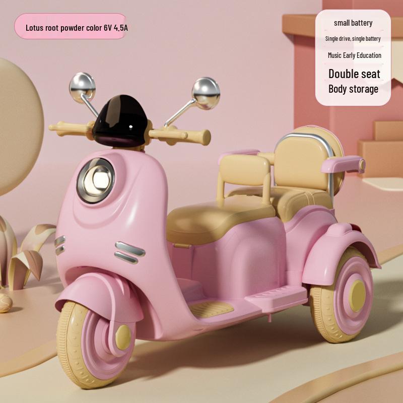 Retro Style Dual-Seat Motorcycle Tricycle for Children Aged 1+, Stable Electric Ride-On Toy