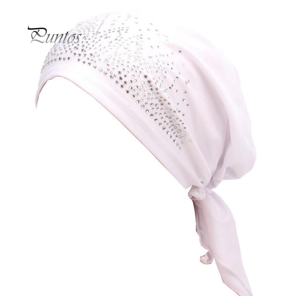 Cute Lady Rhinestone Muslim Turban Hat Chemo Cap Hair Loss Hijab Cap Cover