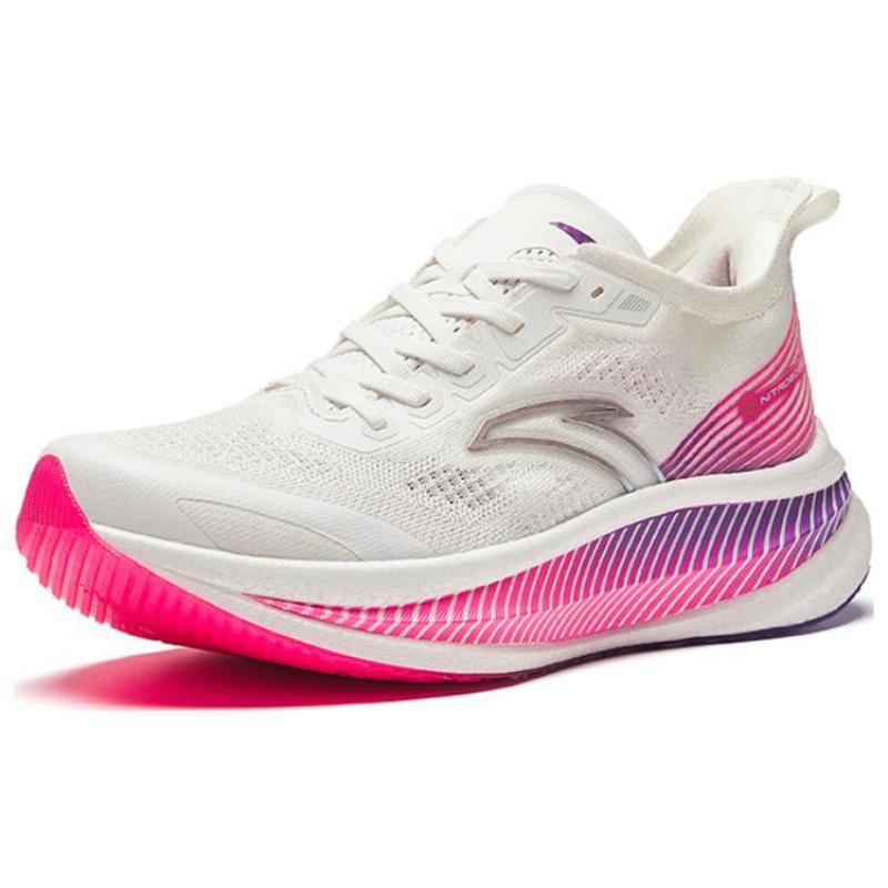 Anta Cushioning Abrasion Resistant Breathable Low top Full Length Carbon Plate Running Shoes Men's White Pink Sneakers 912425588-1