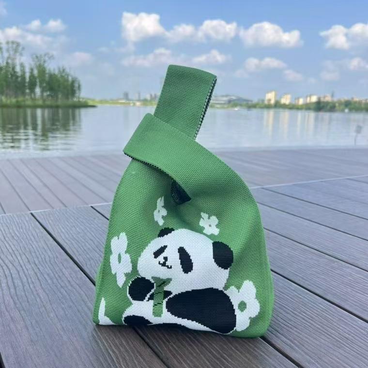 Handmade Cute Panda Knitted Tote - Versatile Women's Woven Handbag