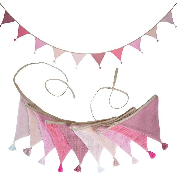 Fabric Bunting Banner, 2 Pack Handmade Neutral String Banner with Tassel Each 8.5 ft 10 Flags Nursery Wall Hanging Wedding Birthday Home Baby Shower