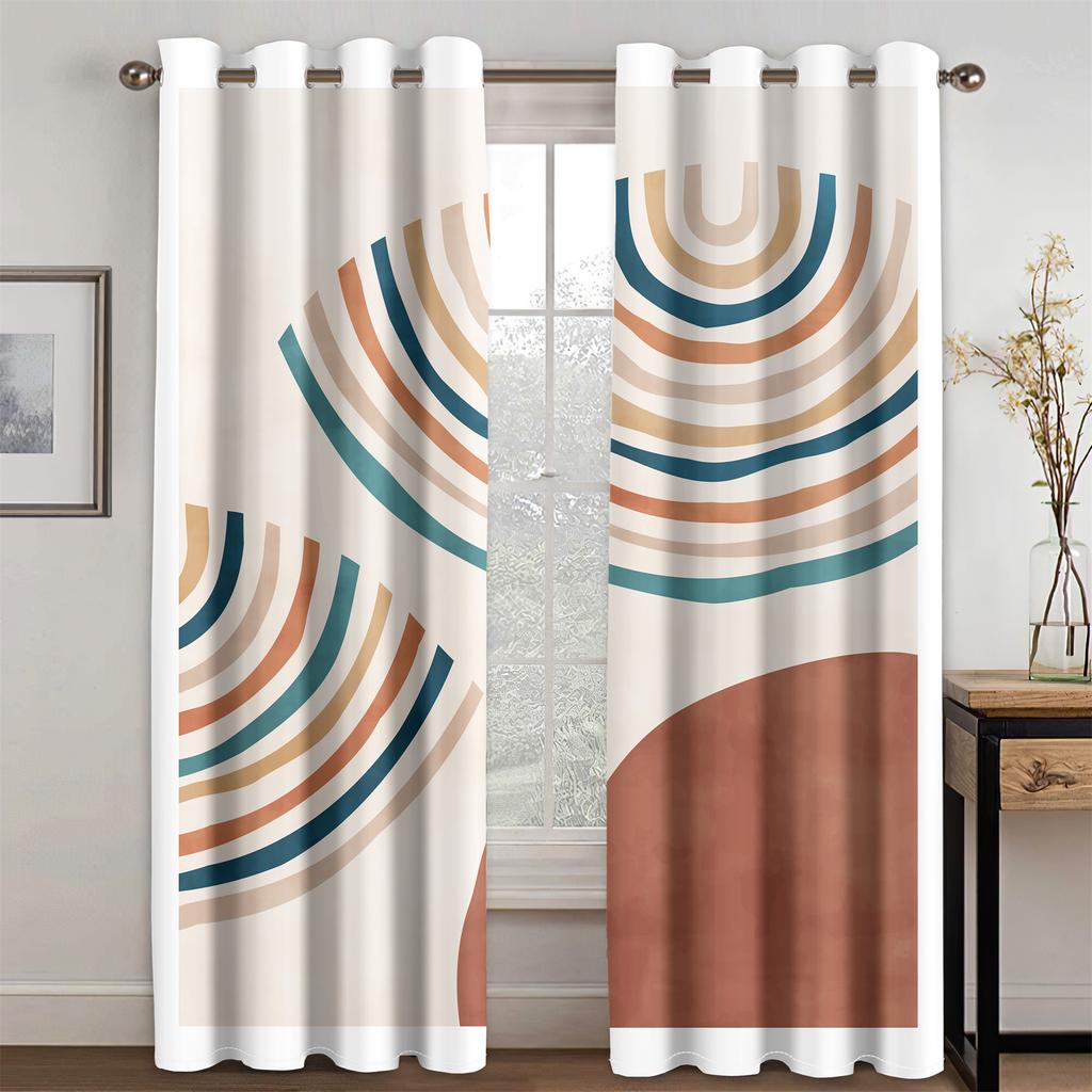 Abstrakte Geometrische Böhmische Kunst Graffiti Morandi Lichtfilternde Vorhänge Fenstergardinen für Wohnzimmer Schlafzimmer Dekor 2 Stück
