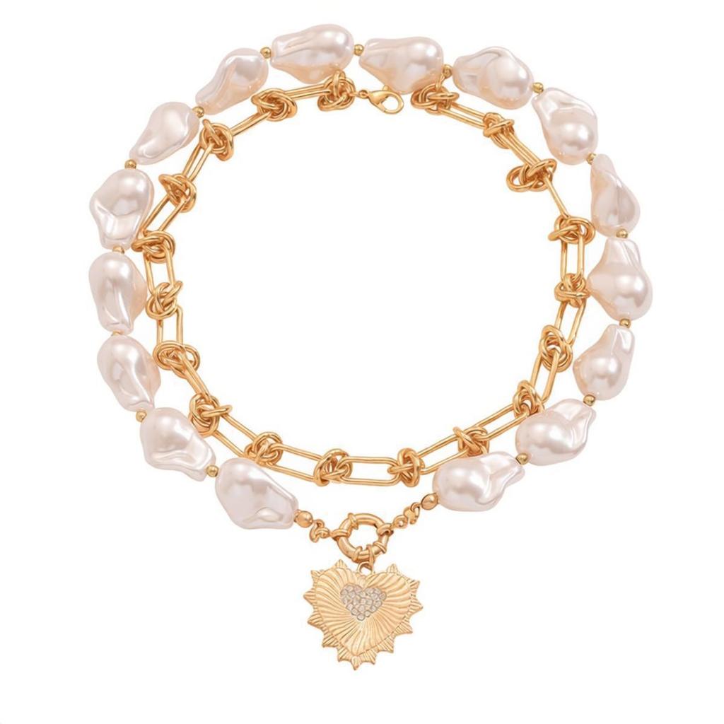 Baroque Pearl Necklace with Irregular Chain for Girls