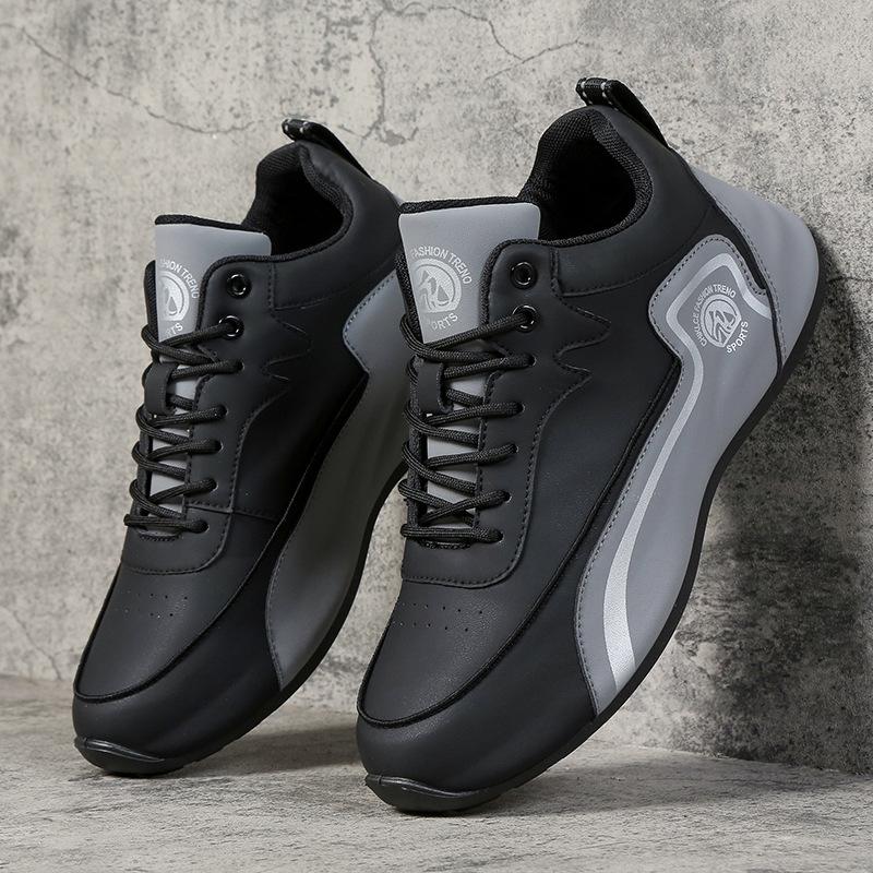 

Мужские кроссовки из ПУ кожи, водонепроницаемые, повседневные спортивные туфли для мужчин, удобные, нескользящие, повседневные кроссовки, мужские теннисные тренировочные туфли 47 чёрный