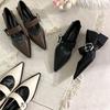 2025 Spring and Autumn New Retro Pointed Mary Jane Small Leather Shoes British and Korean Version Loafers Thick Heels Children