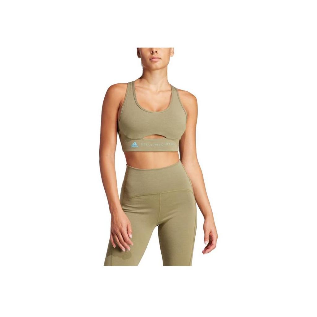 adidas By Stella McCartney Medium Support Cross-Back Sports Bra Olive Green Women IT5717