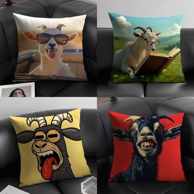 Funny Goat Cute Cushion Cover Natural Linen Organic Fabric DoubleSided Printing Sofa Home Decor Gift Pillow Case