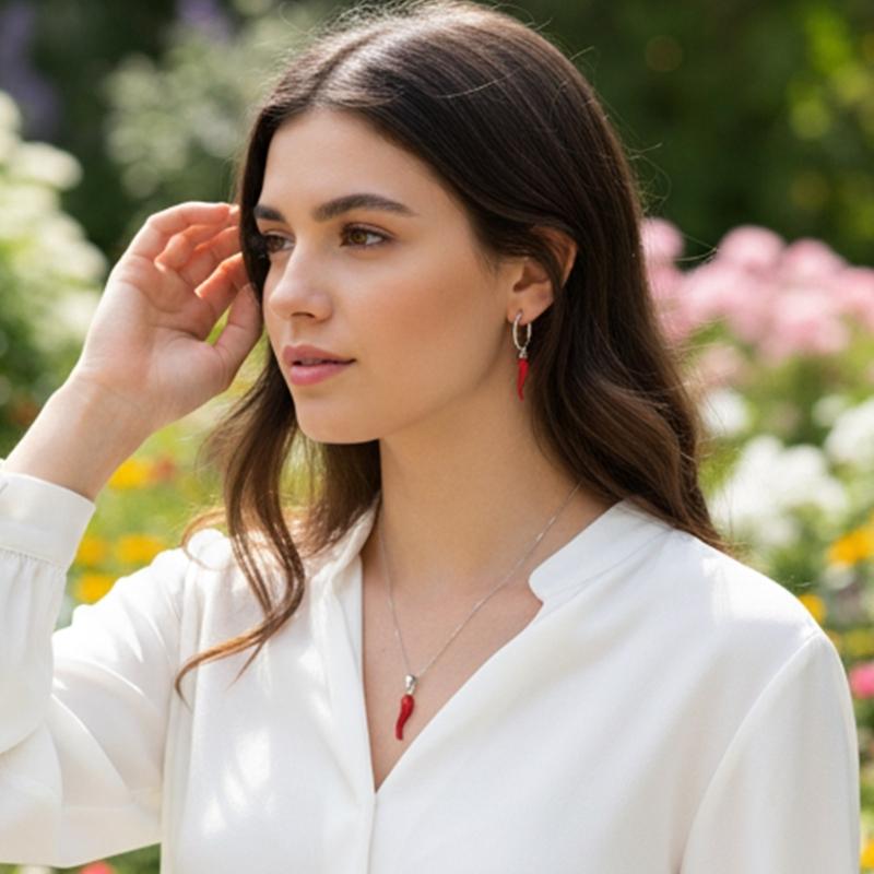 Creative Enamel Red Chilis Pendant Necklace With Matching Earrings Gold Plated Stainless Steel Jewelry Set For Women