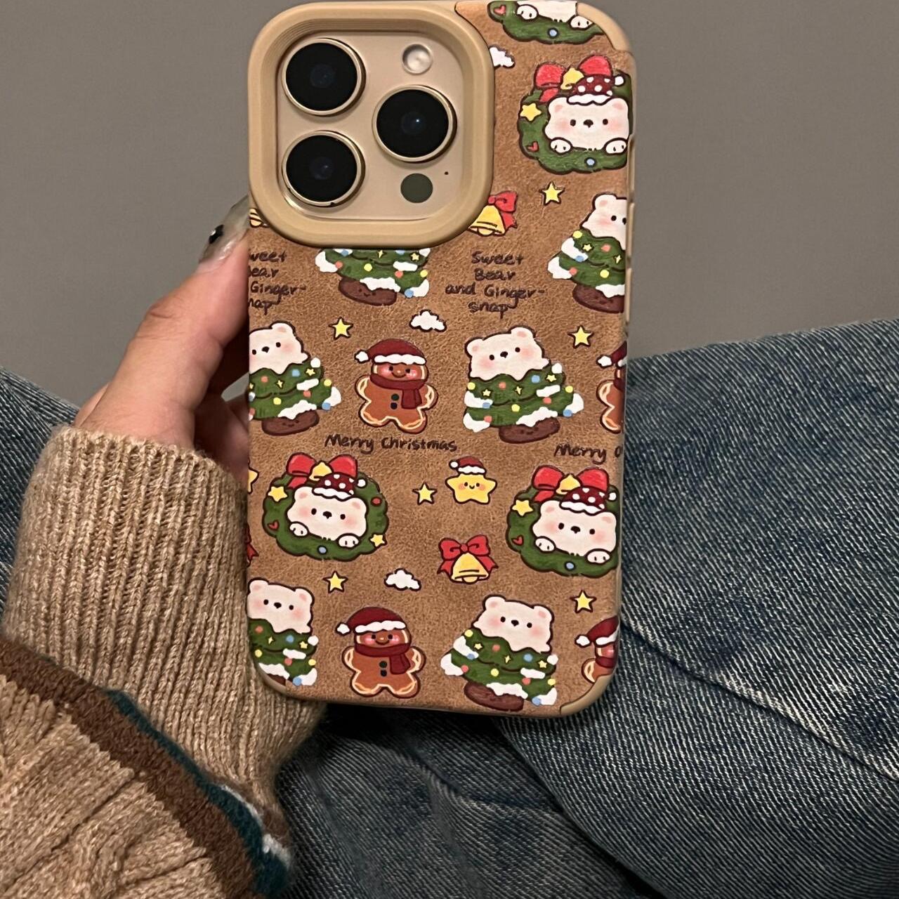

Cartoon Christmas Full Screen Bear Gingerbread Man for IPhone16 Mobile Phone Case 14promax All Inclusive 13 Anti-fall 12 For iPhone 7 Plus