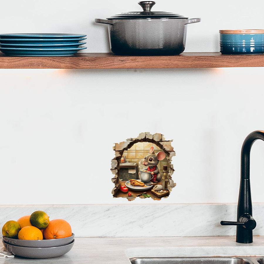 Three-dimensional Wall-breaking Rat Kitchen Wall Stickers for Kitchen Wall Decoration