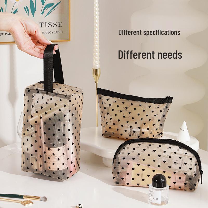 Love Heart Mesh Makeup Bag - Large Portable Cosmetic Travel Organizer