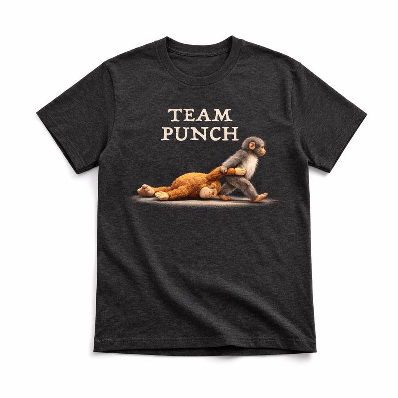 Team Punch TShirt Baby Monkey Holding Plush Toy Tee Animal Lover Gift Cute Trendy Shirt M