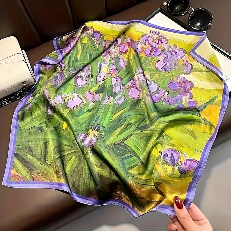 

Stylish Oil-Paint Style Iris Print Square Towel Scarf, Polyester Material, Colorful Mix, Hand Wash or Dry Clean Only, Non-Stretch, Decorative and Casu