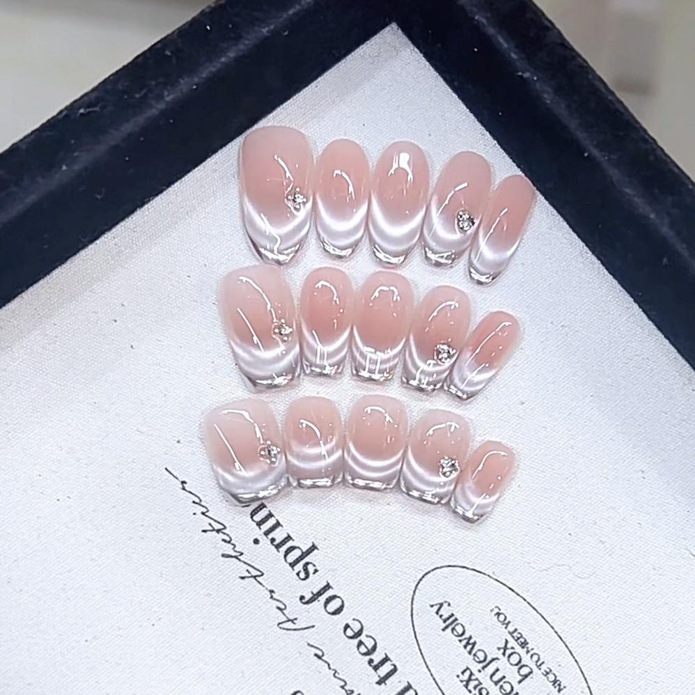 Hand-woven Armor New Style Fantasy Fingertip Magic Mirror Pink Blush French Cat Eye Pure Nail Art Sticker