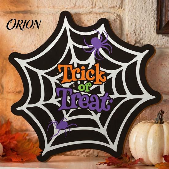 Rustic Farmhouse Holiday Ornament Wooden Halloween Door Hanger Sign, Spider Web Hanging Trick Theme Party Props or Treat Plaque, Entryway Sign