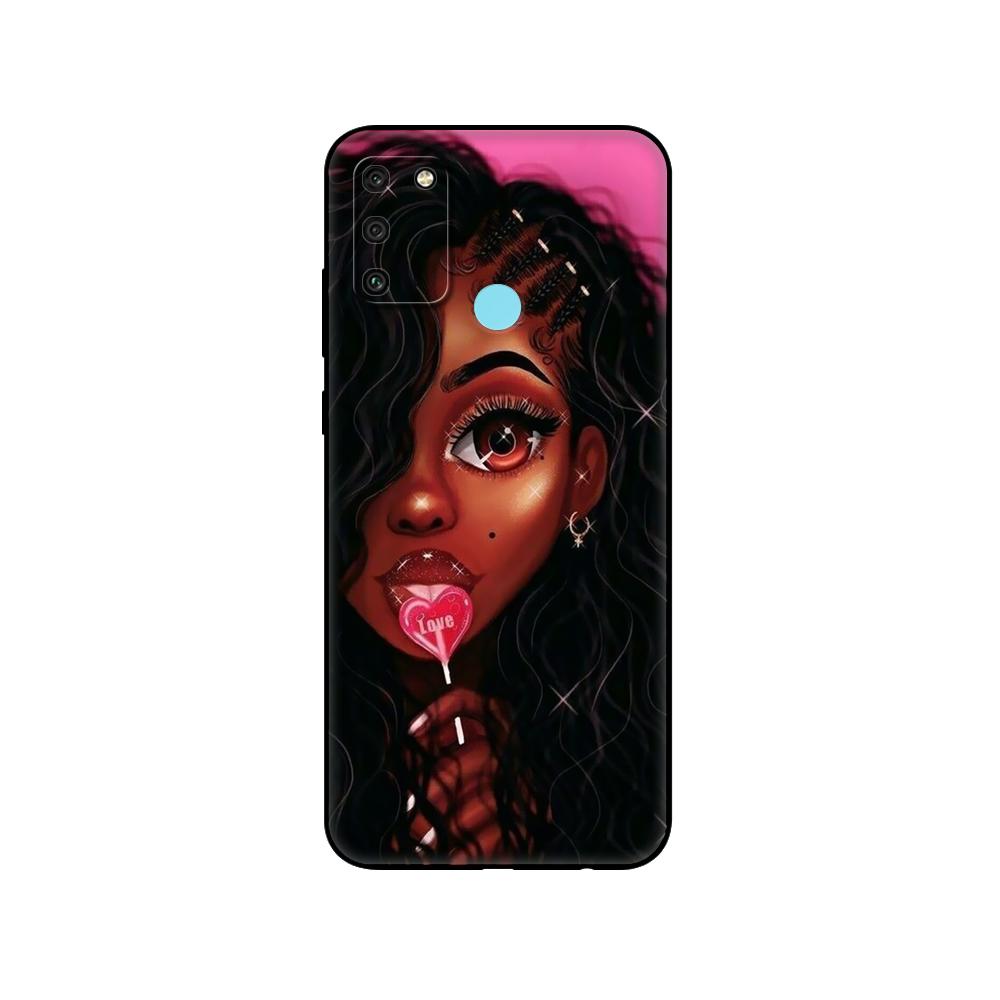 Black tpu Case For Huawei Honor 8a Prime 8s Prime 9 Lite honor 9A 9C 9X Premium 9x Pro 9S  African Beauty Afro Puffs Black Girl