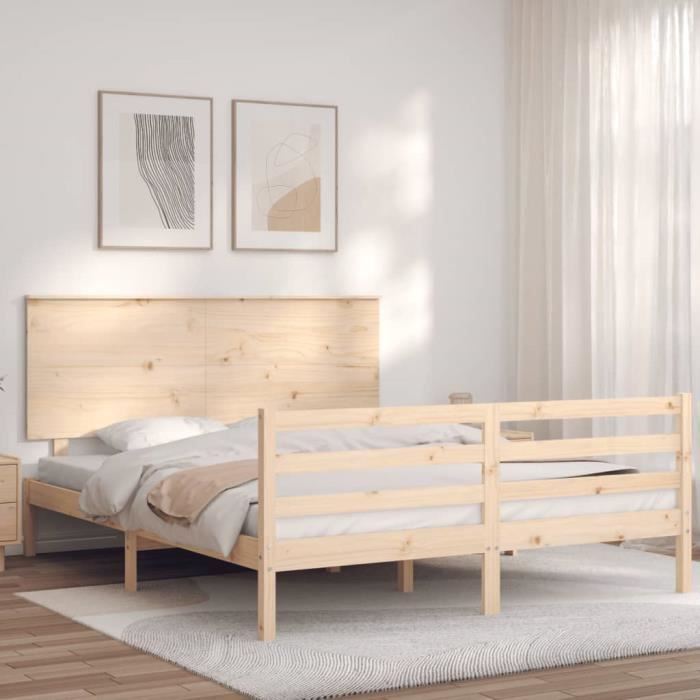 VidaXL Cadre de lit avec tête de lit 160x200 cm bois massif 3195231