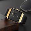 Square Men's Watch Leather Strap Black Simple Slim Stylish Waterproof Business Casual Gold Black