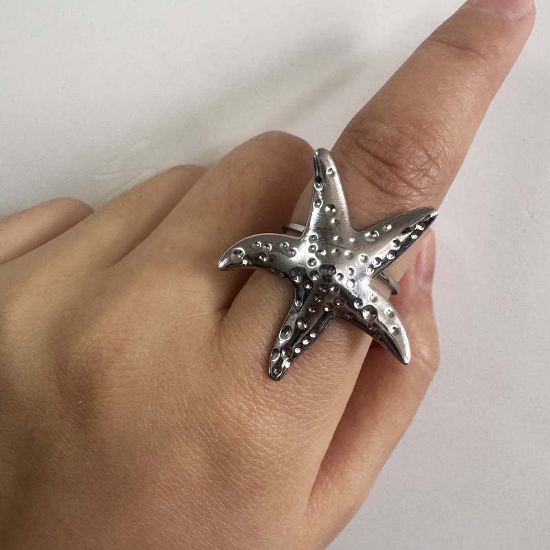 Fashion Silver Color Starfish Leaf Open Rings For Women Stainless Steel Metal Irregular Geometric Double Heart Ring Jewelry