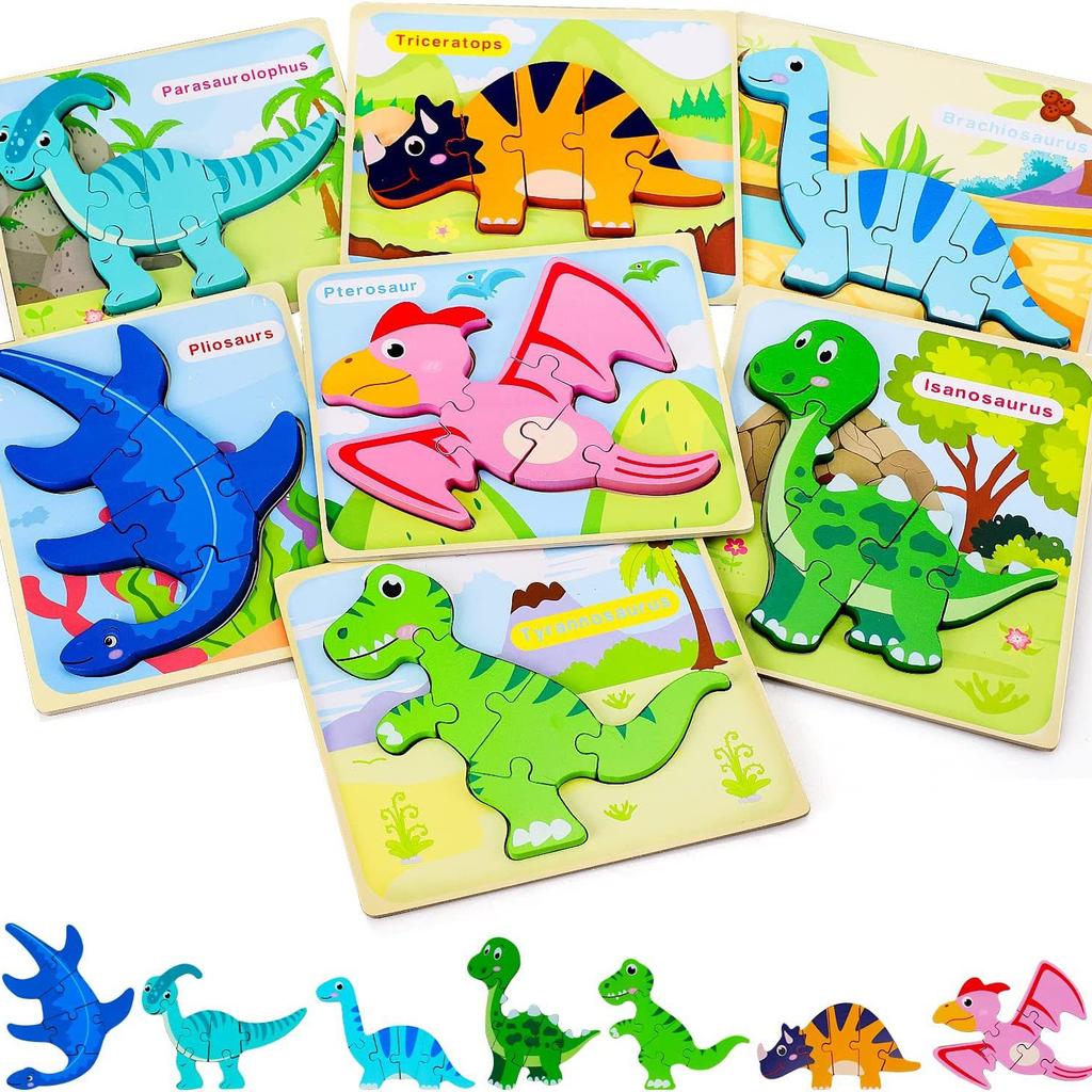 Dřevěné Vzdělávací Kognitivní Dětské Vzdělávací Hračky Stavební Kostka Tvar Dinosaurus Párování 3D Trojrozměrné Puzzle