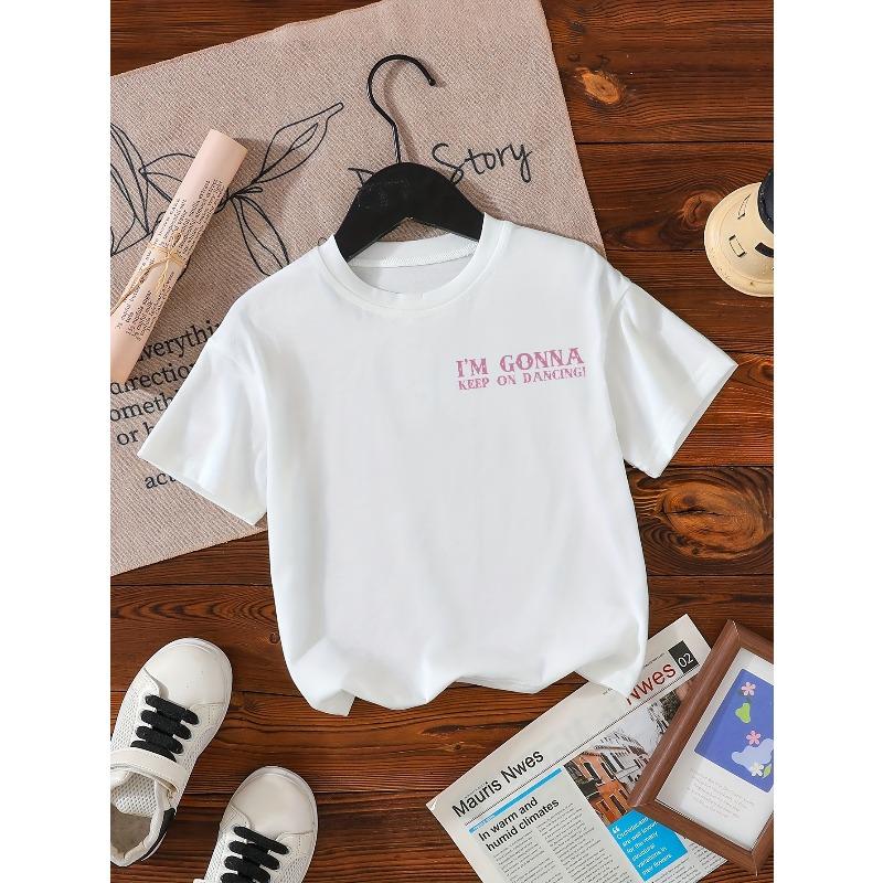 Europäische Größen Mädchen-T-Shirt Gestricktes Oberteil Mit Pony Club Design und dem Spruch 'Ich möchte mit Mama Fußball spielen' im beidseitigen Druck.